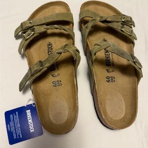 Birkenstock Olive Suede Braided Strap Sandal with Buckle